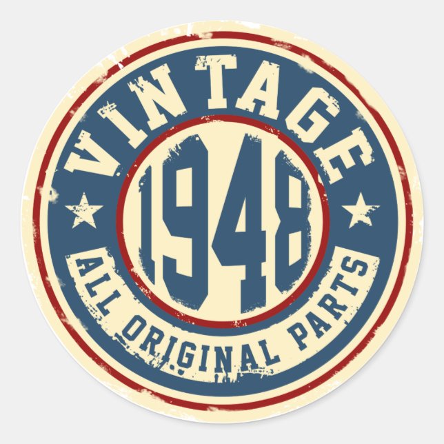 Sticker Rond Vintage 1948 Toutes les pièces d'origine (Devant)
