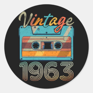 Sticker Rond Vintage 1963 Cassette Tape Retro 60th Birthday 60
