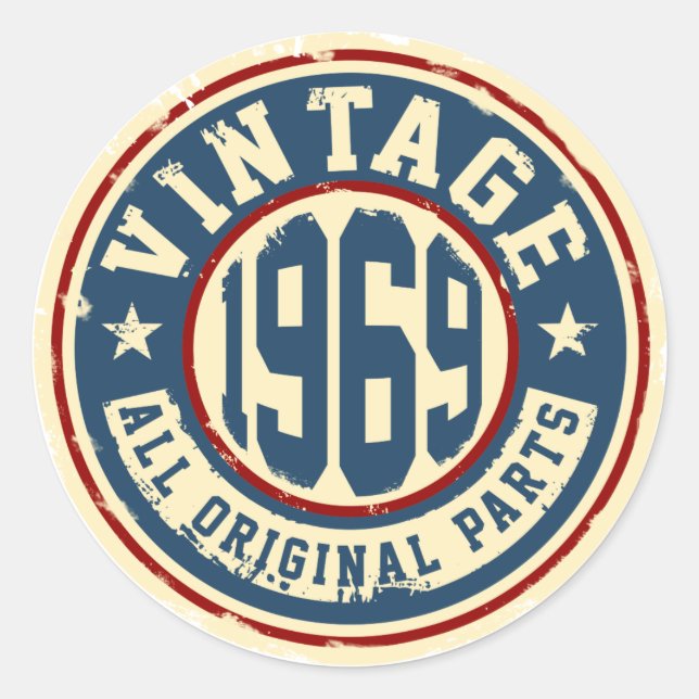 Sticker Rond Vintage 1969 Toutes les pièces d'origine (Devant)