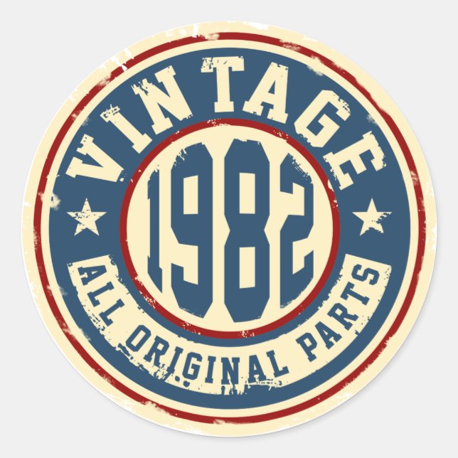 Sticker Rond Vintage 1982 Toutes les pièces d'origine (Devant)