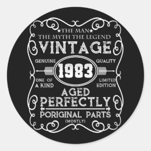 Sticker Rond Vintage 1983 Mythe de l'homme Légende 38e annivers