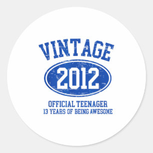 Sticker Rond Vintage 2012 Adolescent officiel 13e anniversaire