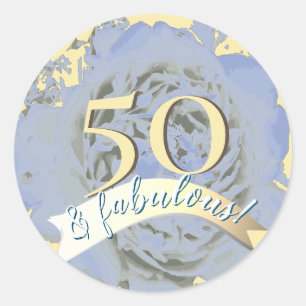 Sticker Rond Vintage 50 et fabuleux ! Peine bleu pâle