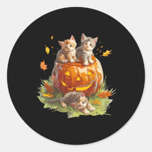 Sticker Rond Vintage 90s Chat Citrouille Halloween Pour Hommes 