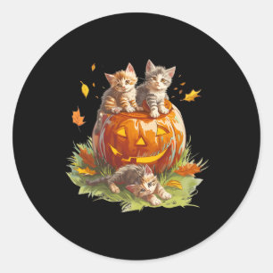 Sticker Rond Vintage 90s Chat Citrouille Halloween Pour Hommes 