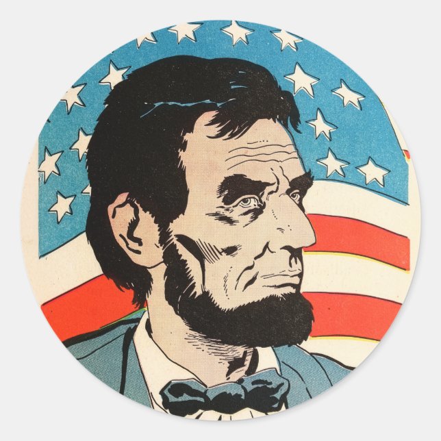 Sticker Rond Vintage Abraham Lincoln USA Flag Illustration (Devant)
