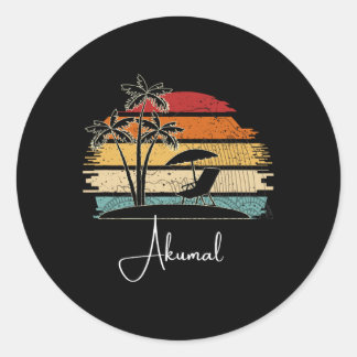 Sticker Rond Vintage Akumal Beach Lover Palm Trees Printemps Et