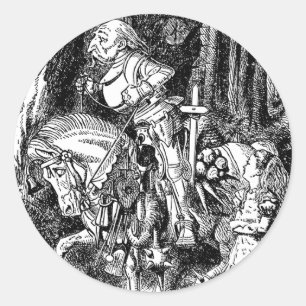 Sticker Rond Vintage Alice au pays des merveilles Chevalier bla