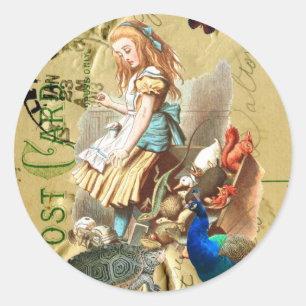 Sticker Rond Vintage Alice au pays des merveilles collage