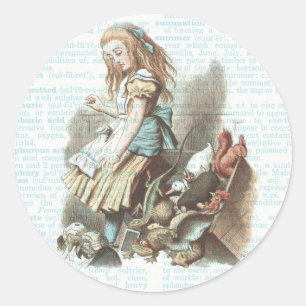 Sticker Rond Vintage Alice Wonderland Tags Dictionnaire Page Bl