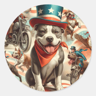 Sticker Rond Vintage American Pit Bull Terrier Art