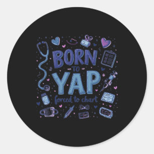 Sticker Rond Vintage Amusant Né À Yap Forcé À Graphique Er Infi