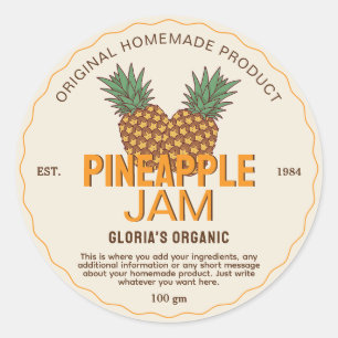 Sticker Rond Vintage ananas Fruit Jam produit maison