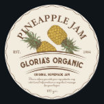 Sticker Rond Vintage ananas Fruit Jam Produit personnalisé<br><div class="desc">Améliorez votre marque avec ce étiquette customisé d'ananas. Découvrez la touche de finition parfaite pour vos créations délicieuses grâce à ces étiquettes de produits d'ananas personnalisables. Que vous vendiez de la confiture artisanale de fruits d'ananas, du jus d'ananas, de la gelée, des tartes, des gâteaux, des tartes et des boissons,...</div>