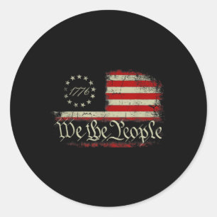 Sticker Rond Vintage Ancien Drapeau Américain Patriotique 1776 