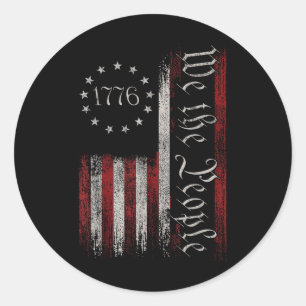 Sticker Rond Vintage Ancien Drapeau Américain Patriotique 1776 