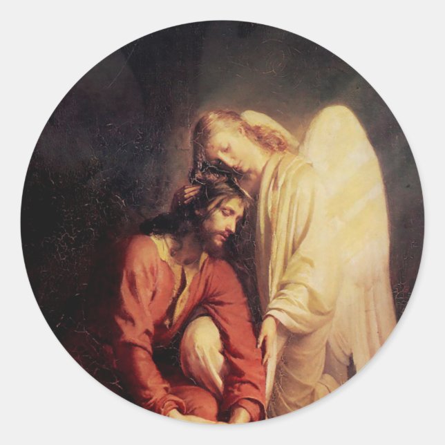 Sticker Rond Vintage ange consolant Jésus (Devant)