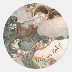 Sticker Rond Vintage Anne Anderson Baby in the Tree Top