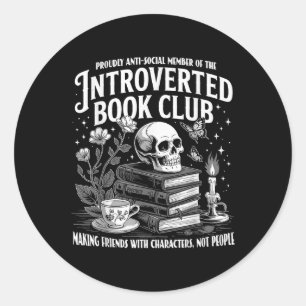 Sticker Rond Vintage Anti-Social Membre Du Livre Introverted Cl