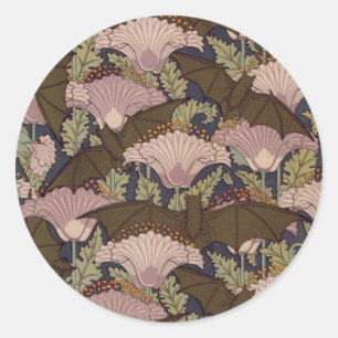 Sticker Rond Vintage art Deco Bat and Flowers
