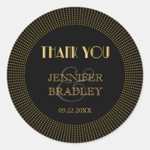 Sticker Rond Vintage Art Déco Black Gold Wedding Favoriser