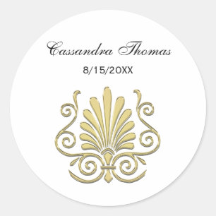 Sticker Rond Vintage Art Déco Gold Plume Arabesque