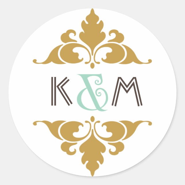 Sticker Rond Vintage Art Déco Mint & Gold Mariage (Devant)