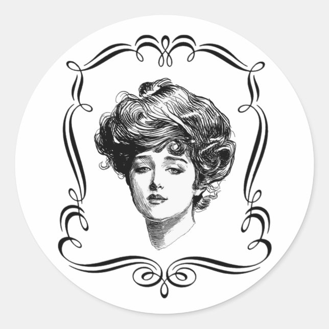 Sticker Rond Vintage Art Gibson Girl (Devant)