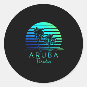 Sticker Rond Vintage Aruba Beach Vibes Vacances Souvenir