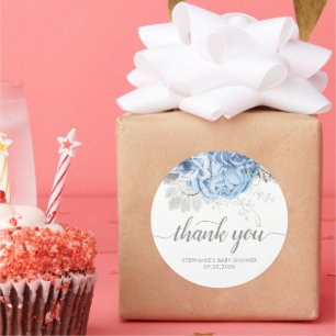 Sticker Rond Vintage Baby shower Floral Pastel Merci Bleu