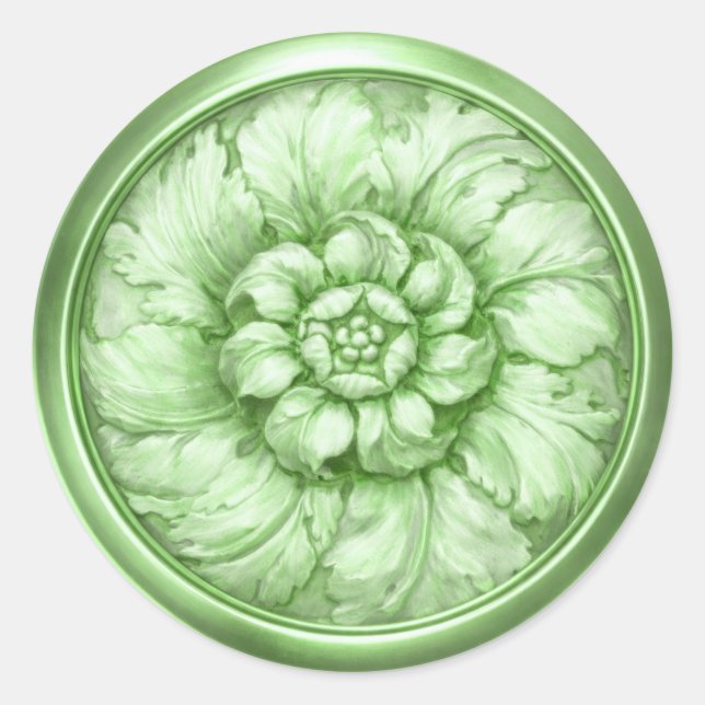 Sticker Rond Vintage Baroque Aspect Embossé Vert 5 (Devant)