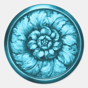 Sticker Rond Vintage Baroque Aspect Gaufre Bleu 2