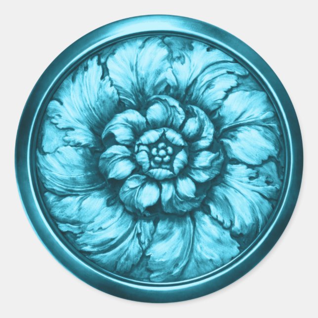 Sticker Rond Vintage Baroque Aspect Gaufre Bleu 2 (Devant)