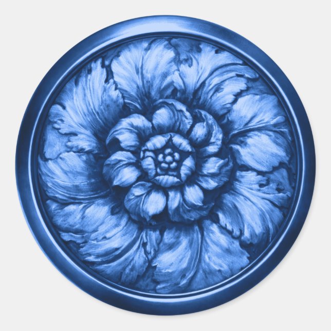 Sticker Rond Vintage Baroque Embossed Look Blue (Devant)