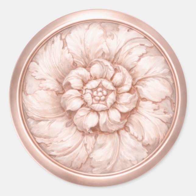Sticker Rond Vintage Baroque Embossed Look Blush Pink (Devant)