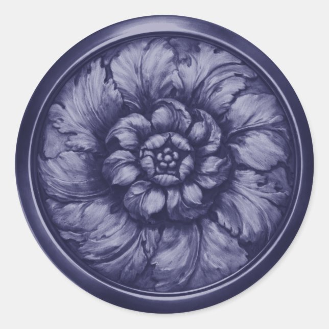 Sticker Rond Vintage Baroque Embossed Look Dark Blue (Devant)