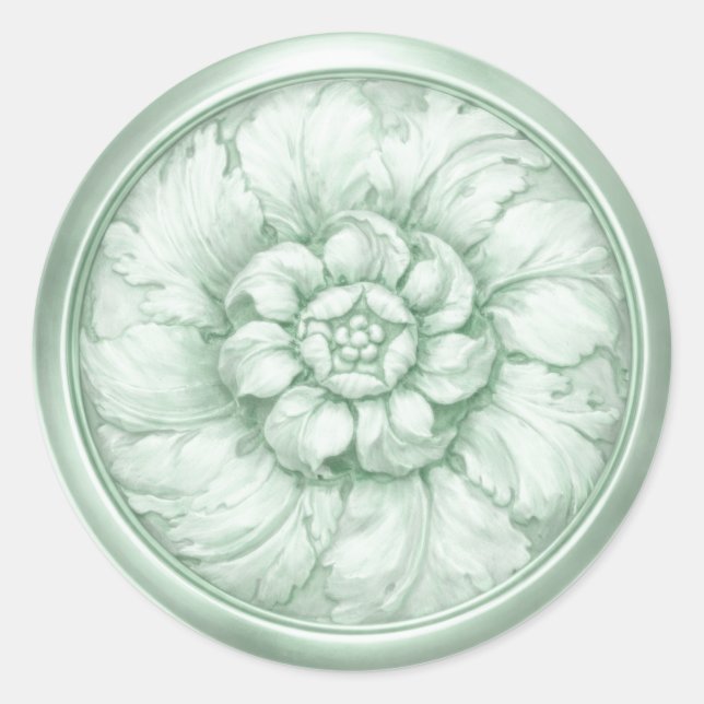 Sticker Rond Vintage Baroque Embossed Look Green (Devant)