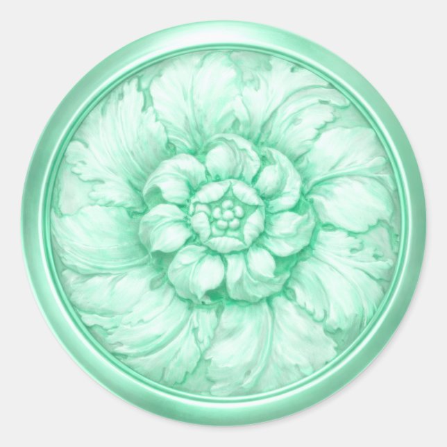 Sticker Rond Vintage Baroque Embossed Look Green 10 (Devant)