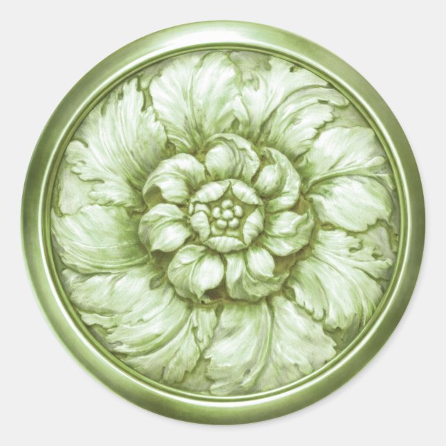 Sticker Rond Vintage Baroque Embossed Look Green 11 (Devant)