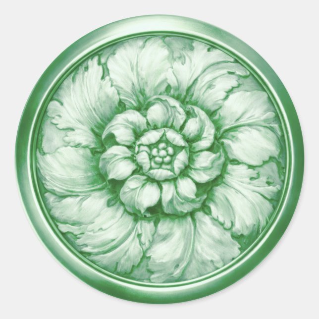 Sticker Rond Vintage Baroque Embossed Look Green 2 (Devant)