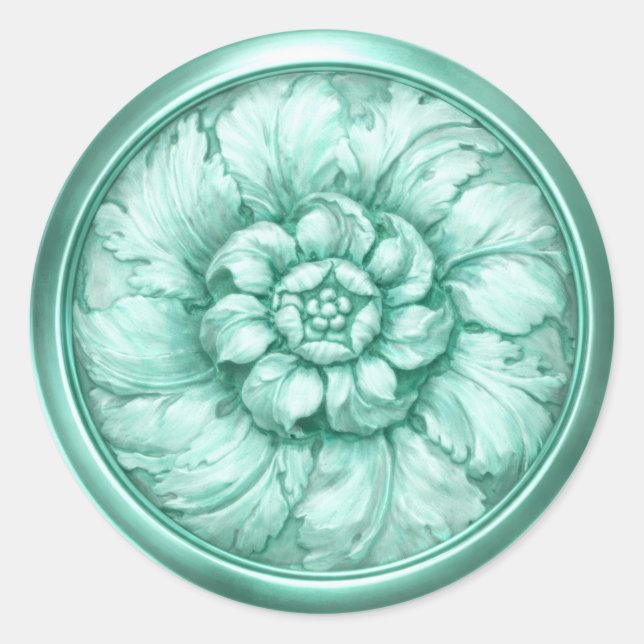Sticker Rond Vintage Baroque Embossed Look Green 3 (Devant)
