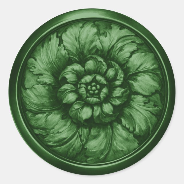 Sticker Rond Vintage Baroque Embossed Look Green 6 (Devant)