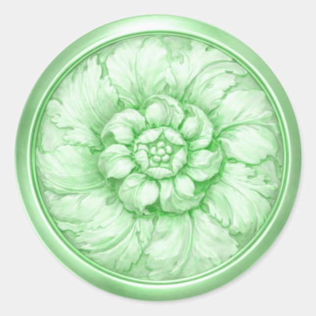Sticker Rond Vintage Baroque Embossed Look Green 7 (Devant)