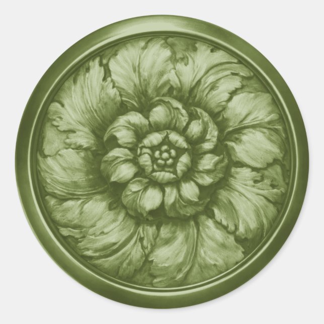Sticker Rond Vintage Baroque Embossed Look Green 9 (Devant)
