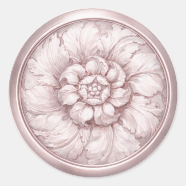 Sticker Rond Vintage Baroque Embossed Look Pink 30 (Devant)