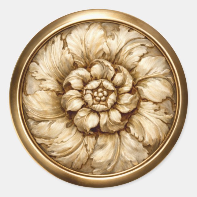 Sticker Rond Vintage Baroque Embossed Look Seal Bronze (Devant)