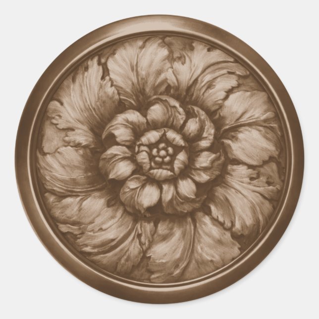 Sticker Rond Vintage Baroque Embossed Look Seal Chocolate (Devant)