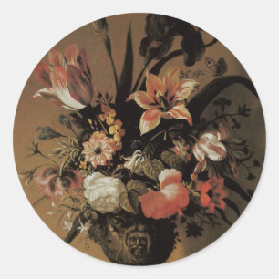 Sticker Rond Vintage baroque, nature morte florale Fleurs dans 