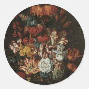 Sticker Rond Vintage baroque, nature morte florale Fleurs dans 