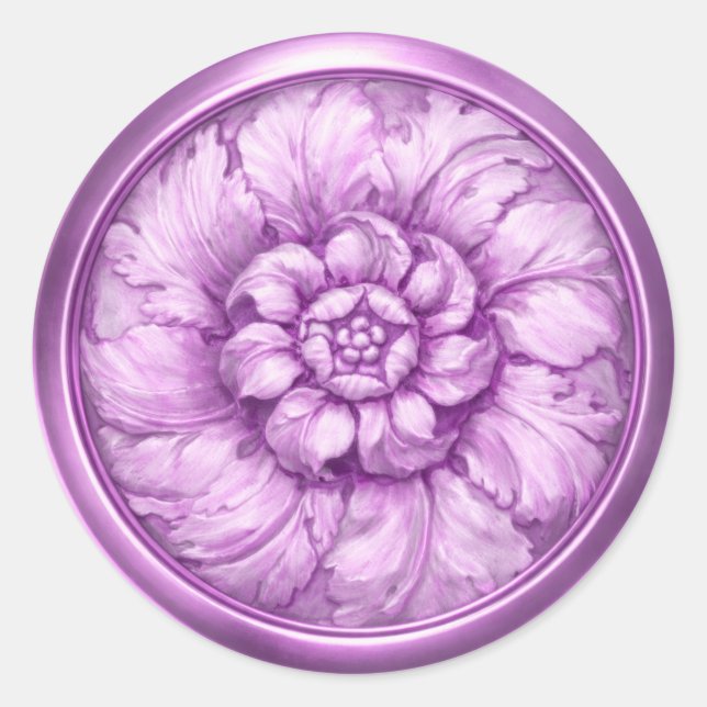 Sticker Rond Vintage Baroque Relief Lavande Violet (Devant)